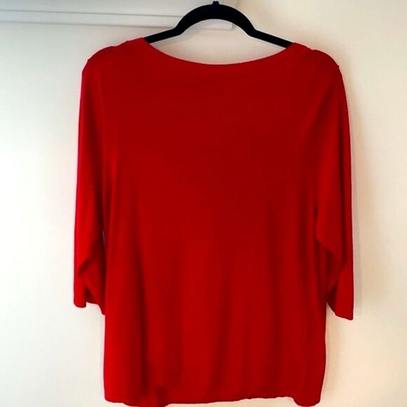 Chico’s V-Neck Sweater Women's Large Tunic Top Longline Red Knit Holiday Festive - Picture 10 of 12